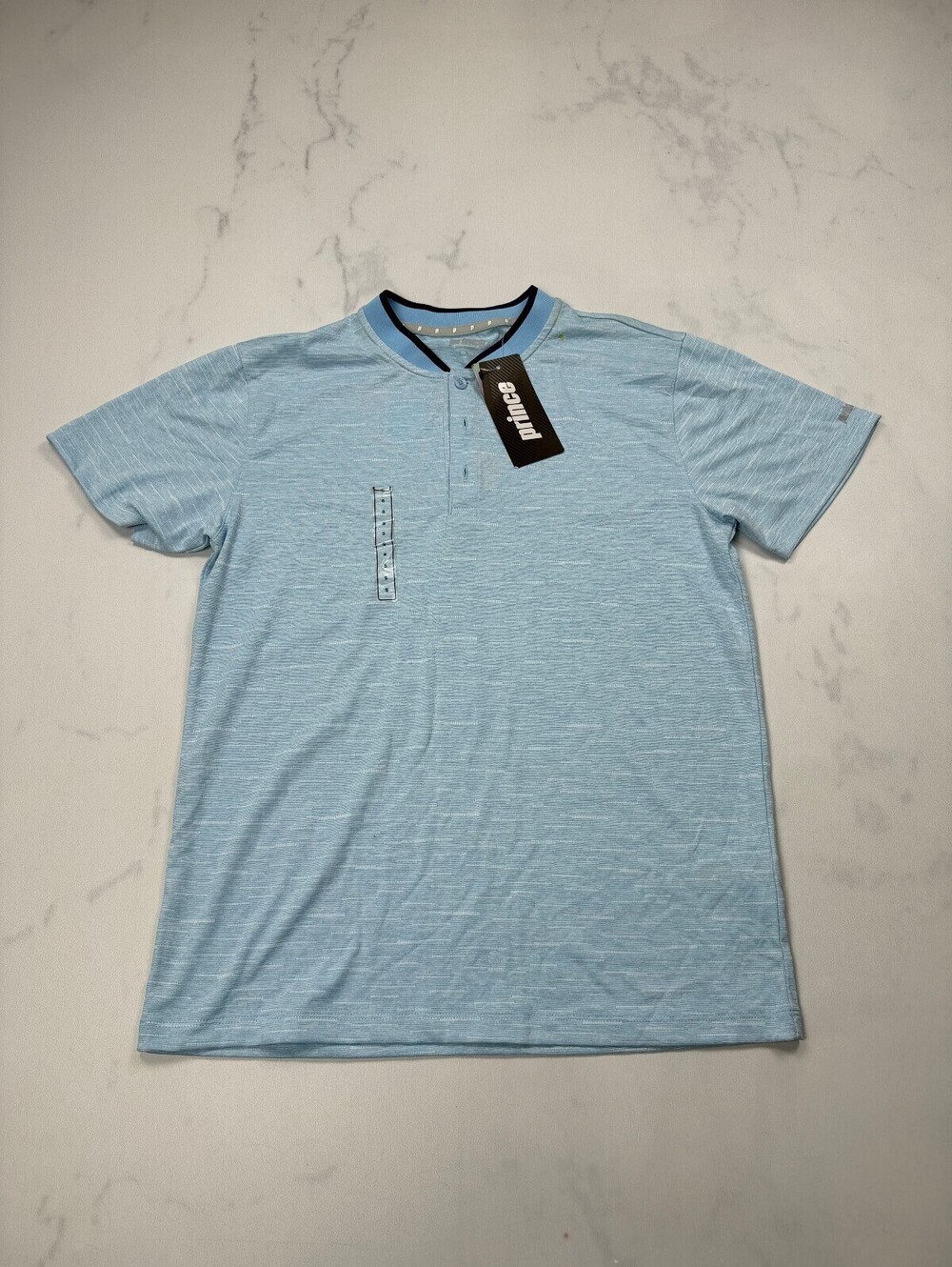 Prince Slub Polo Shirt Light Blue Modern Fitted - Mens Small